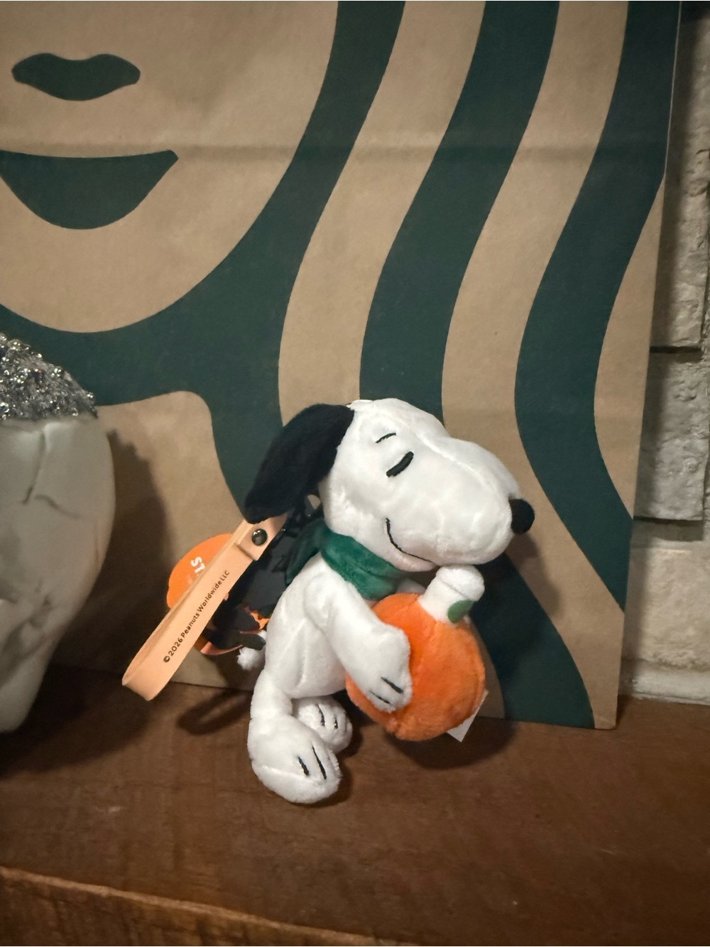 Peanuts Starbucks Snoopy Bag Charm with Orange Pumpkin